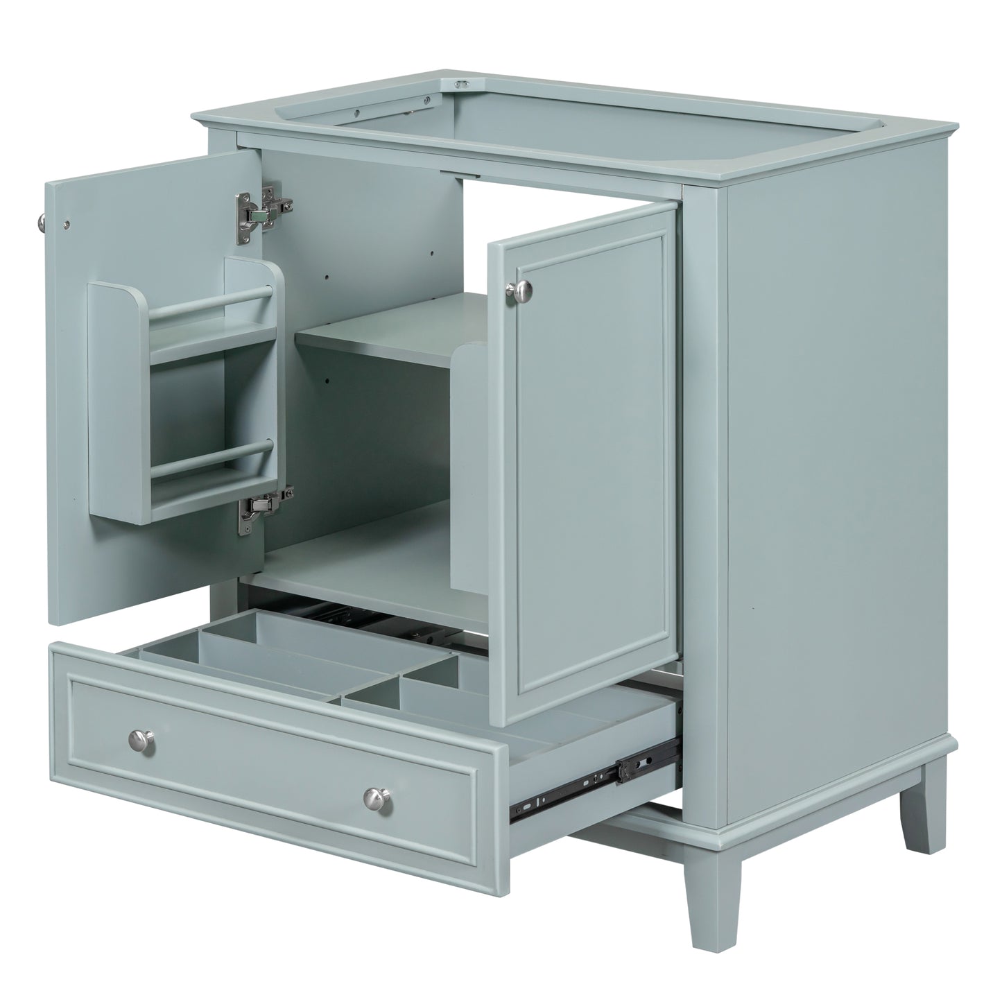 30 Bathroom Vanity Without Sink, Base Only, Multi-functional Bathroom Cabinet With Doors And Drawer, Solid Frame And MDF Board, Green