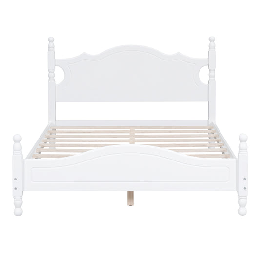 Full Size Wood Platform Bed Frame,Retro Style Platform Bed With Wooden Slat Support,White