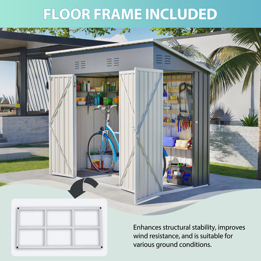 4x8 Slope-Roof Reinforced Storage Shed With Weatherproof Sloping Roof & 4 Air Vents, Heavy-Duty Sturdy Metal Frame, Left Right Optional Door, Outdoor Tool Shed Warehouse For Garden Storage Pet House