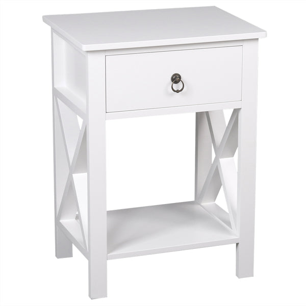 White Density Board Painted Surface, Circular Pull Handle, Side Cross Type, 40x30x60 Cm, Three Drawers, Bedside Table, 1 Piece, N201