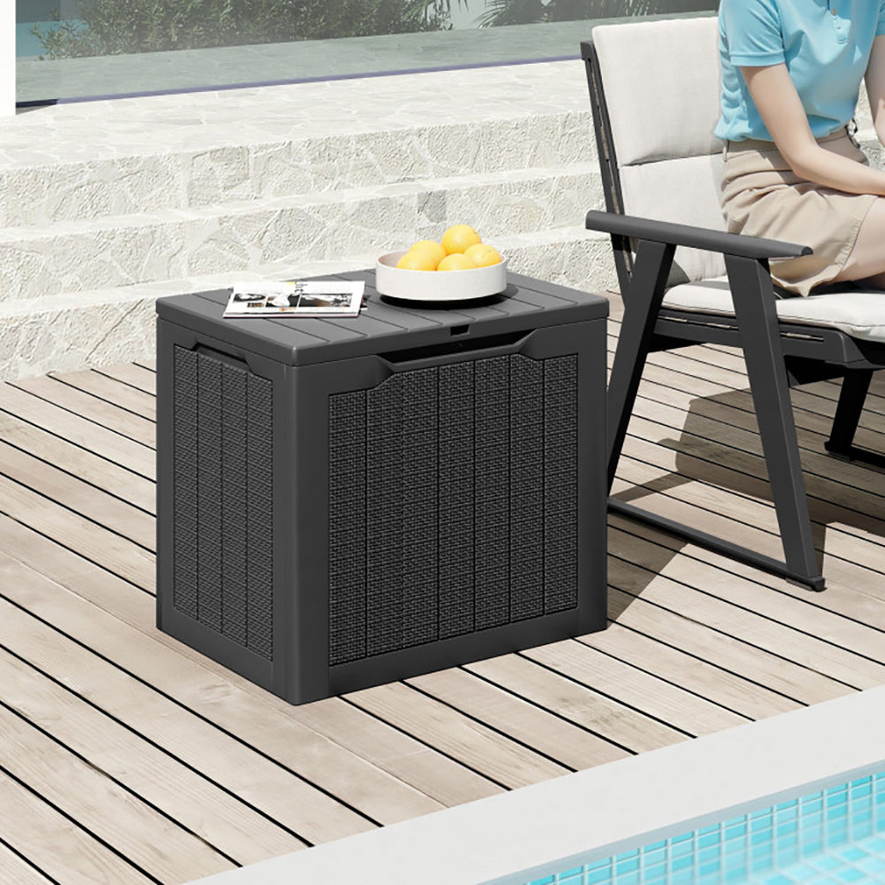 Outdoor Storage Box 25 Gallon Deck Box With Lockable Lid And Wicker-woven Texture For Storage Bin, Side Table Or Bench