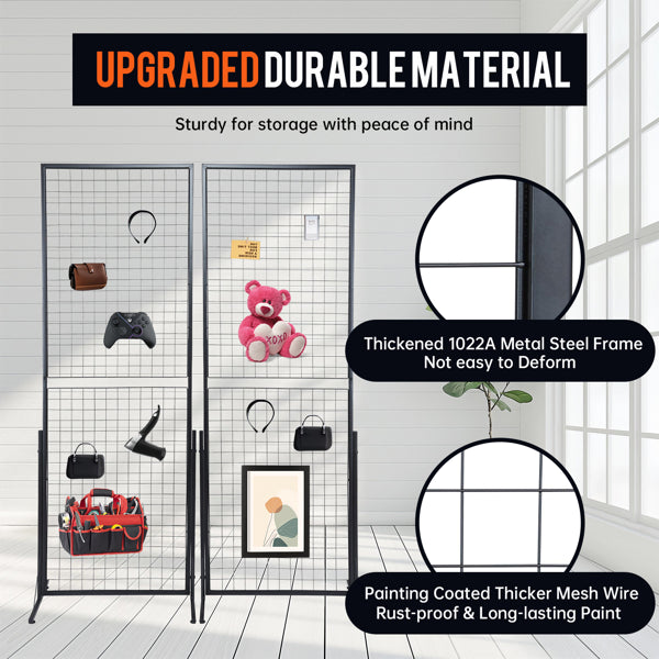 2-Pack 24"x67" Commercial Grid Wall Display With T-Base Stand - Double-Sided Wire Panel System For Retail Stores, Craft Fairs & Trade Shows (Includes Hooks & Clips)