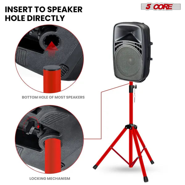 5 Core Speaker Stand 2Pc Adjustable 31 To 36" PA DJ Tripod Stands Heavy Duty W 35mm Pole 132Lb W Bag