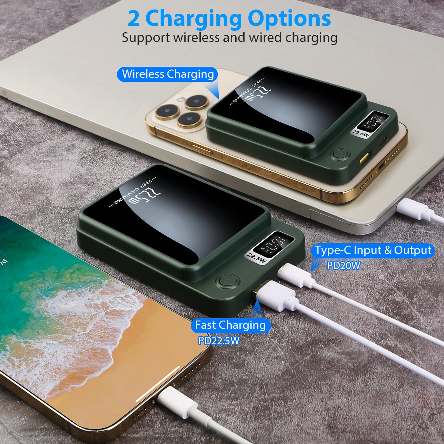 1Pc 2 In 1 Magnetic Wireless Power Bank 10000mAh PD20W Fast Charger MagSafe Wireless Power Bank Fit For IOS Phones IOS Phone 17 Series And More