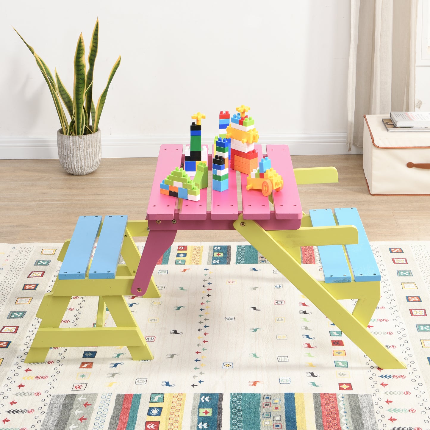 KID'S MULTI-FUNCTIONAL ARM CHAIR,TABLE  2 BENCHES  All-in-one