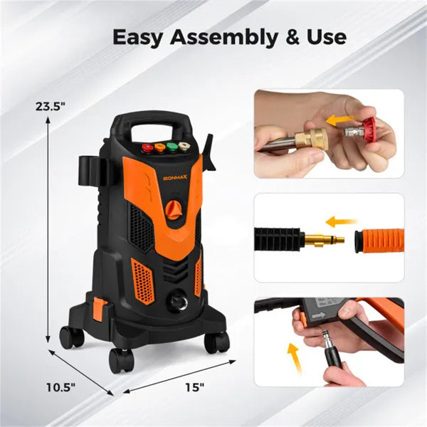 Orange Black 2300 PSI Electric Pressure Washer With 4 Quick-Connect Nozzles & Soap Bottle, 1900W High-Power Cleaner For Driveway Patio