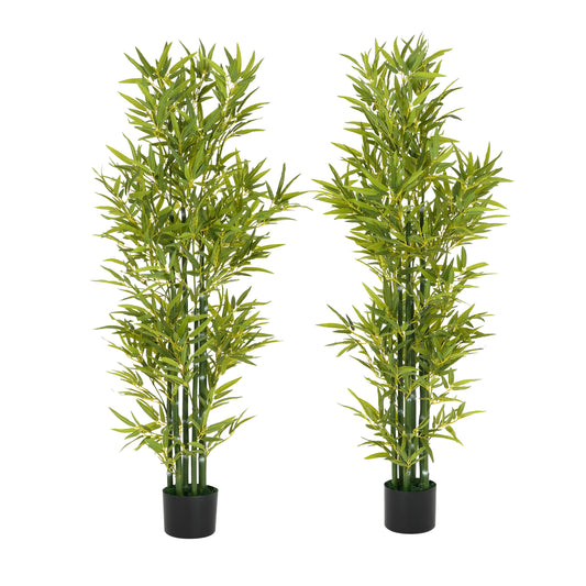 5 Artificial Bamboo With Black Plastic Pot, Set Of 2