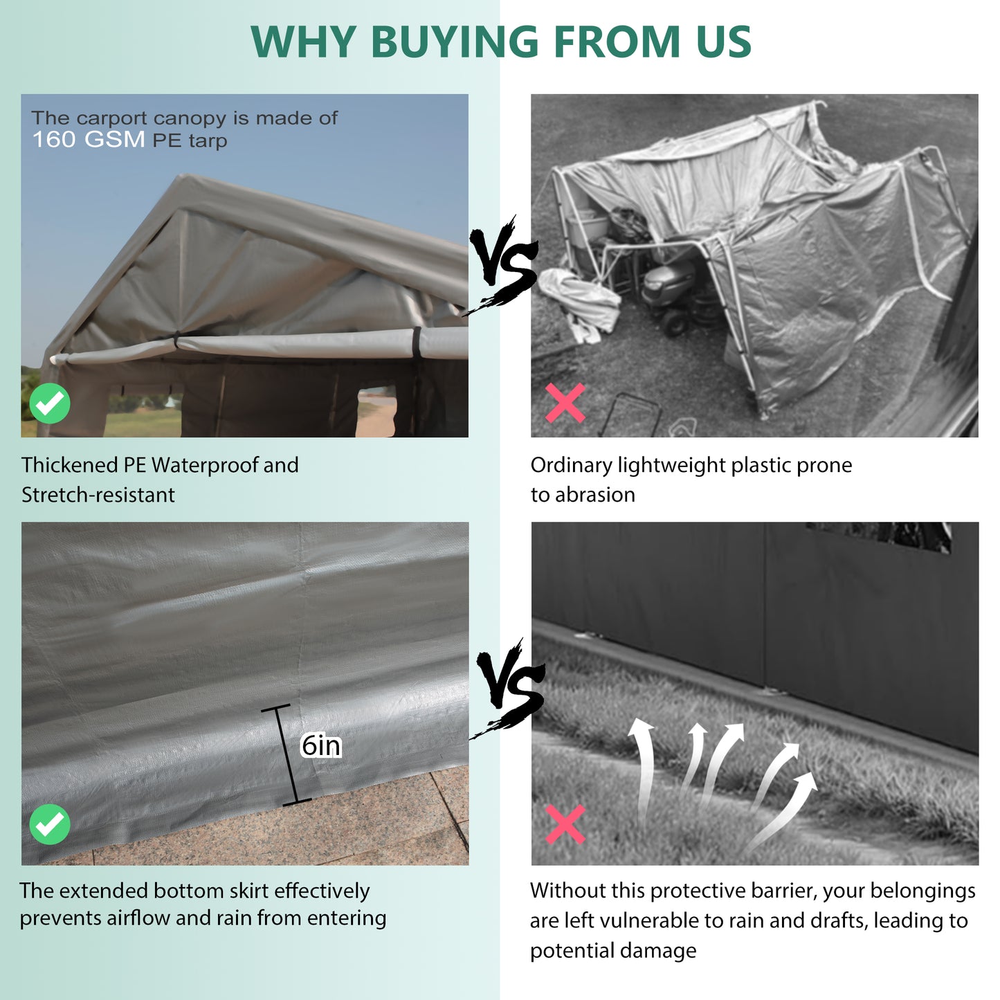 13x26 FT Heavy Duty Carport Canopy With 2 Roll-Up Doors   1 Side Door, Removable End Walls & Windows, All-Weather Portable Garage Shelter For Car, Truck, Boat, Vehicle