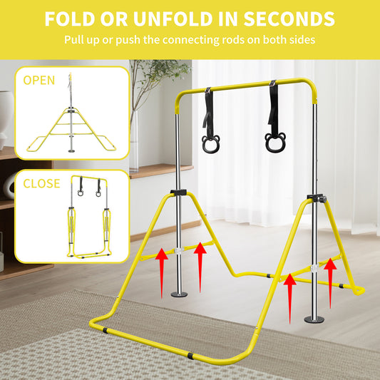 Yellow Multi-Functional Adjustable Height Children's Horizontal Gymnastic Bar With Bear Rings