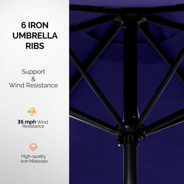 9ft Solar LED Patio Umbrella With Push Button Tilt & Crank, 6 Ribs Waterproof Polyester Outdoor Market Table Umbrella For Garden Backyard Pool, Navy Blue