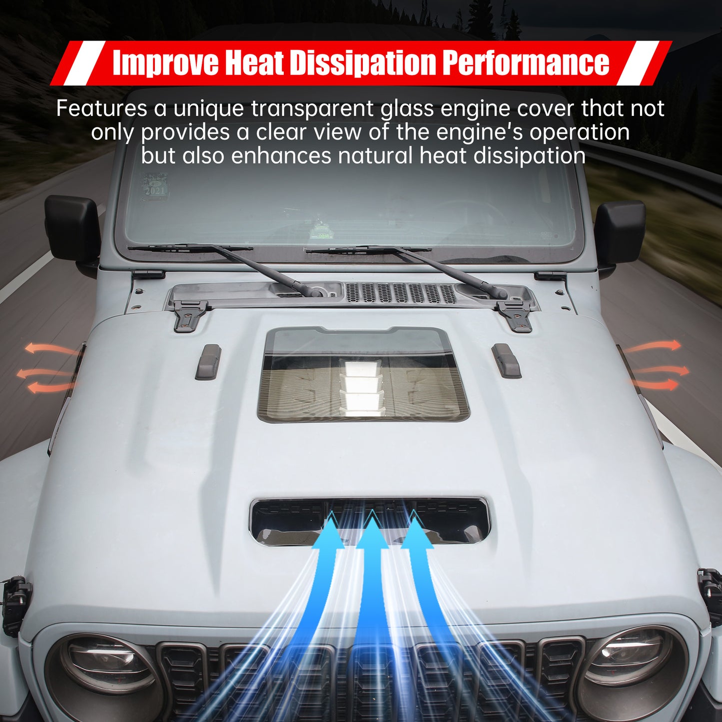 Space-Capsule Style Hood Heat Dispersion Hood Compatible With 2018-2026  Wrangler JL JLU & 2020-2026 Gladiator JT Replacement Hood Not For Mojave&392 Model
