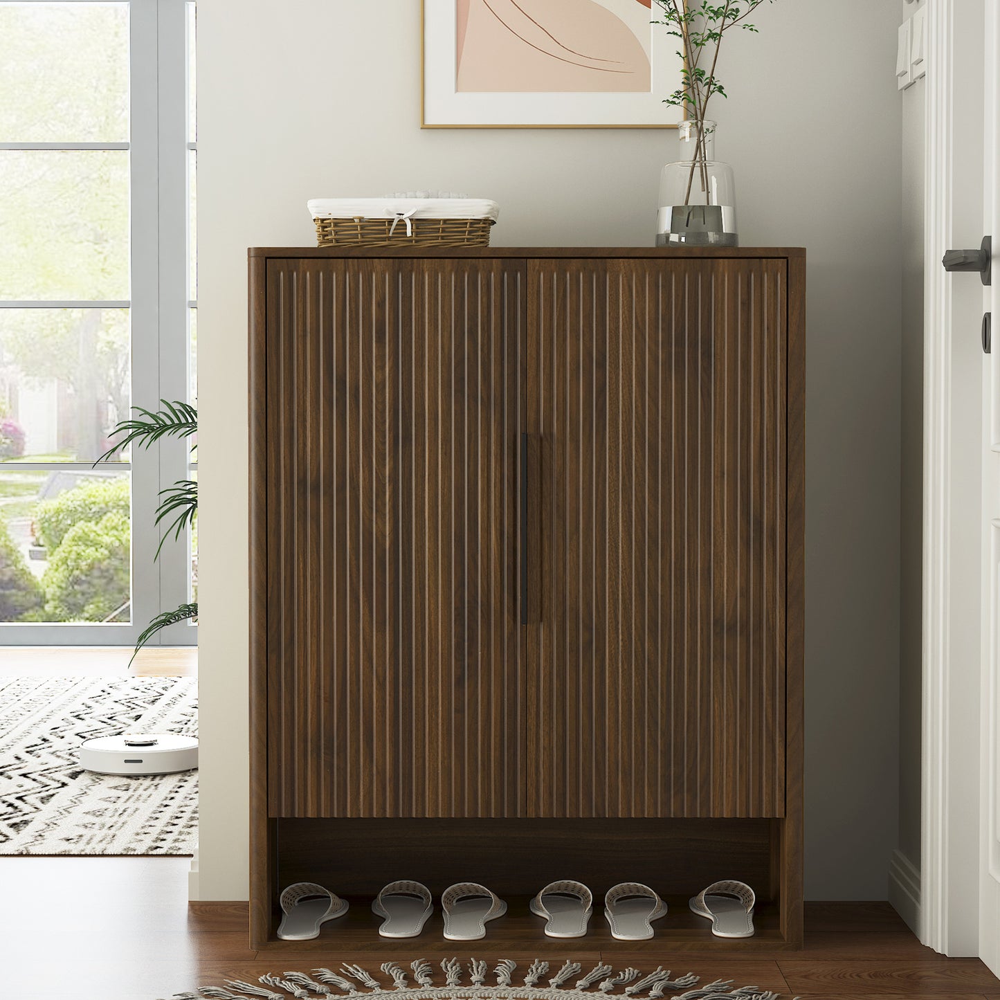 Shoe Storage Cabinet, Wooden Shoe Cabinet With Doors Modern Shoe Organizer With Adjustable Shelves,for Entryway, Hallway, Living Room