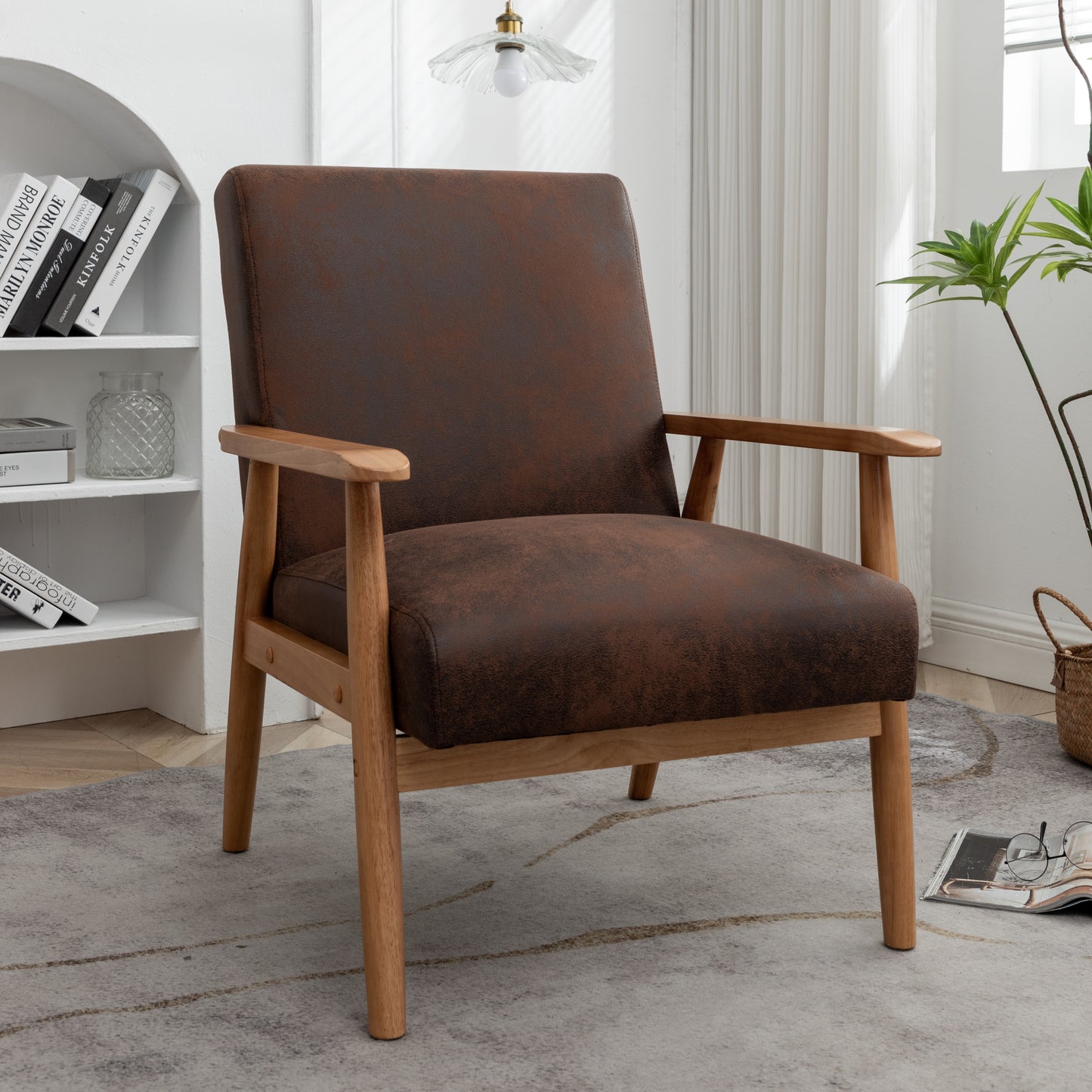 25.38     Wide Classic Mid-Century Modern Arm Chair, Brown