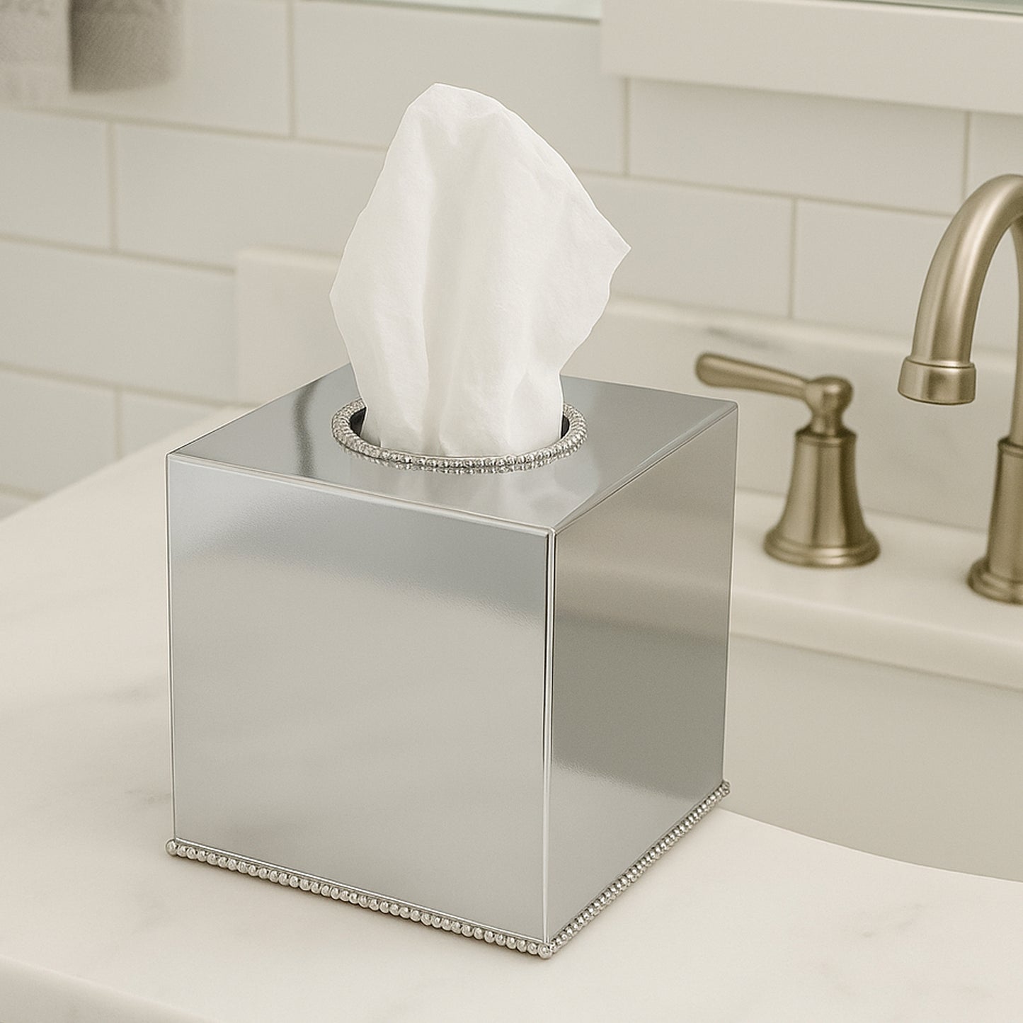 Tissue Box Stainless Steel Square Facial Tissue Box Holder Shiny Finish