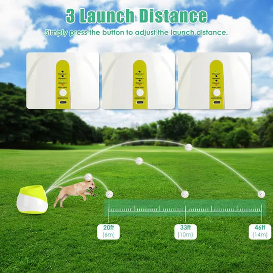 Automatic Dog Ball Launcher Rechargeable Interactive Pet Ball Thrower For Small Medium Dogs Interactive Dog Fetch Toy With 3 Adjustable Distance Settings (6m/10m/14m) 6Pcs 2.3in Balls