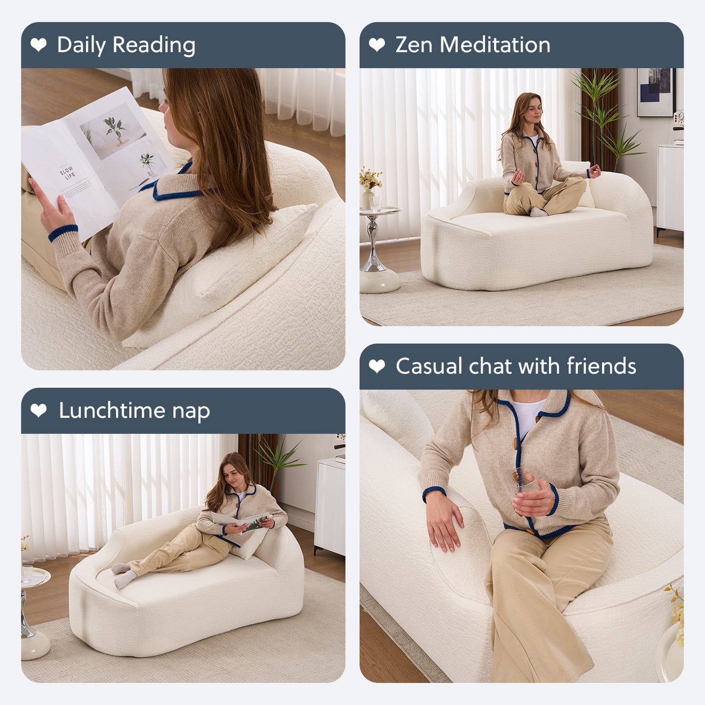 LY-048 Compression Curved Chaise Longue Chair Indoor  Modern Chenille Loveseat Couch With Deep Seat Sofa Bed With 1 Pillow  Sleeper Sofa Couch For Living Room  Bedroom  Apartment