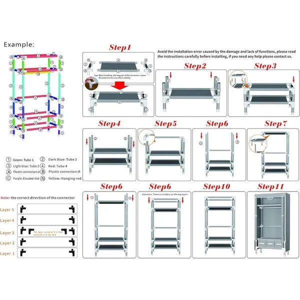 Portable Wardrobe 67x35.4x17.7in - Gray - Rolling Door, Hanging Rack, Non - Woven Fabric Storage & 3 Drawer Boxes, Tool - Free Setup