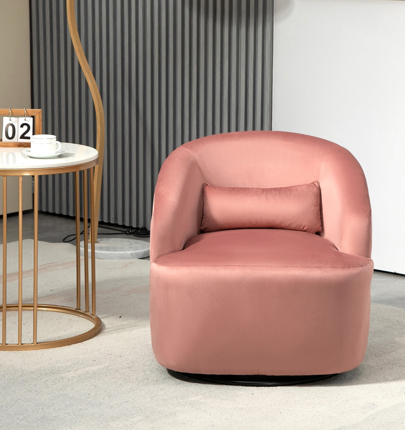 364 Degree Swivel Barrel Accent Chair, Velvet Upholstered Curved Armchair, Fully Assembled Contemporary Leisure Chair For Living Room Bedroom Office