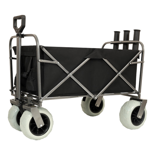 Fishing Cart With Rod Holders  Beach Wagon With Big Wheels For Sand 500lbs Capacity -  All Terrain Steel Frame Utility Cart With 9  Pneumatic Tires Strap With Multiuse Bag  Black