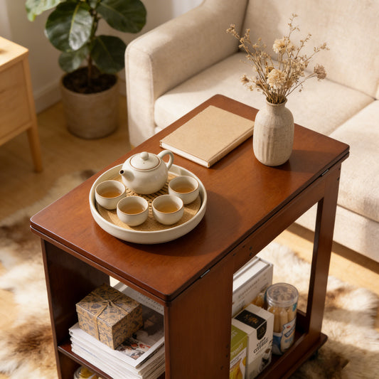 Bamboo Folding Edge Table With Movable Storage, Foldable Tabletop Suitable For Beds And Sofas, Saving Space, Multiple Storage Spaces, Natural Texture