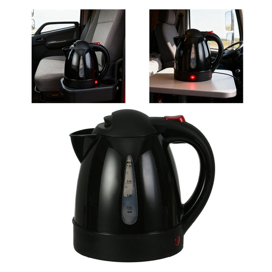 Electric Kettle 150W 1L Black Road Hot Water Boiler Stainless Steel Liner Auto Shut Off Tea Kettle Car Cigarette Plug 12V For Sedans SUVs