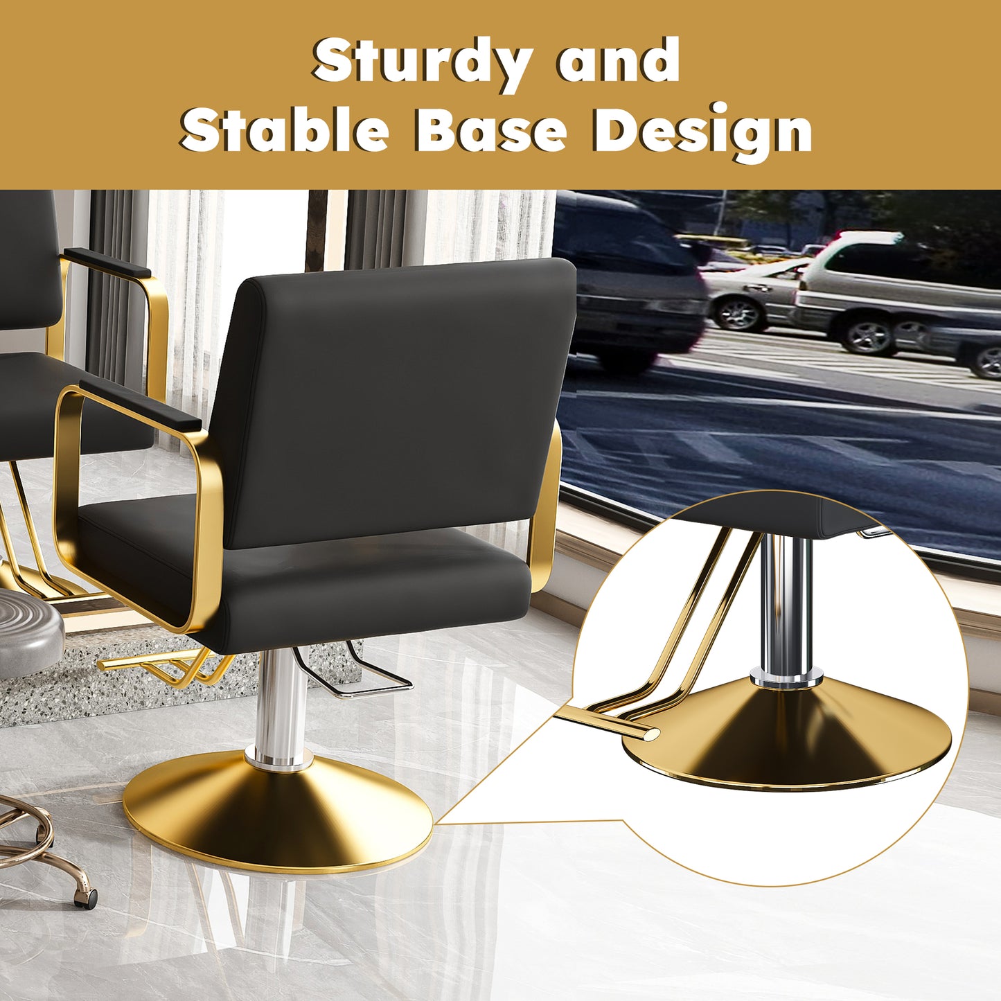 Hydraulic Salon Chair - 360 Swivel Barber Stylist Chair With Pump, Non-Tilting Hairdressing Chair For Hair Salons, Tattoo & Beauty Spa   Professional Stylist Equipment    Black  Gold     Single Pack