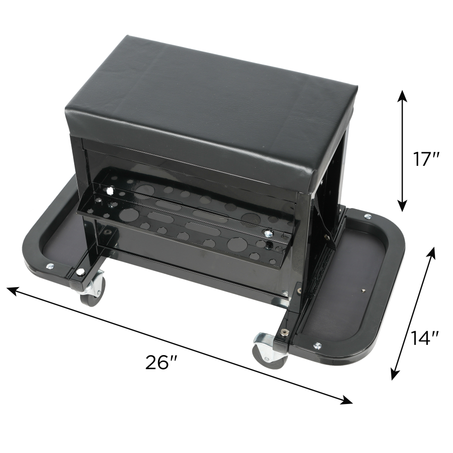 3-Drawer Tool Chest Rolling Mechanic Seat With Tool Trays,350lbs Max Weight Capacity,Black