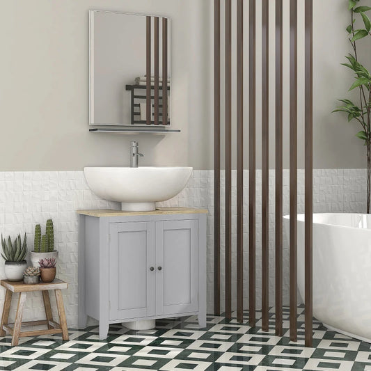 Kleankin Bathroom Vanities, Pedestal Sink Cabinet With U-Shaped Cut-out And Adjustable Shelf, Gray