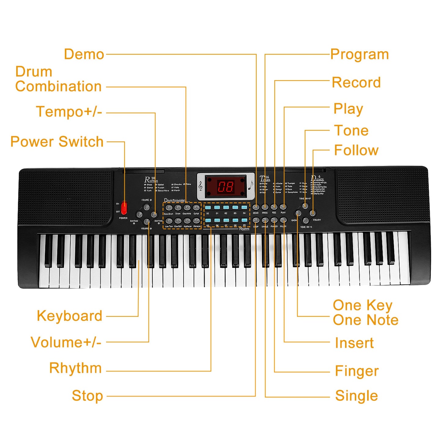 1P 61 Keys Digital Music Electronic Keyboard Electric Musical Piano Instrument Kids Learning Keyboard With Stand Microphone For Beginners