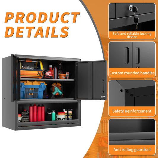 Metal Wall-Mounted Tool Storage Cabinet With Locking Door And 1 Shelf 1 Opened Drawer For Garage Warehouse,Office,Assembly Required