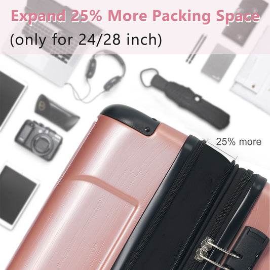 Hardshell Luggage, Lightweight Durable ABS Suitcases With Double Wheels, Expandable 28-inch Checked Travel Luggage Rose