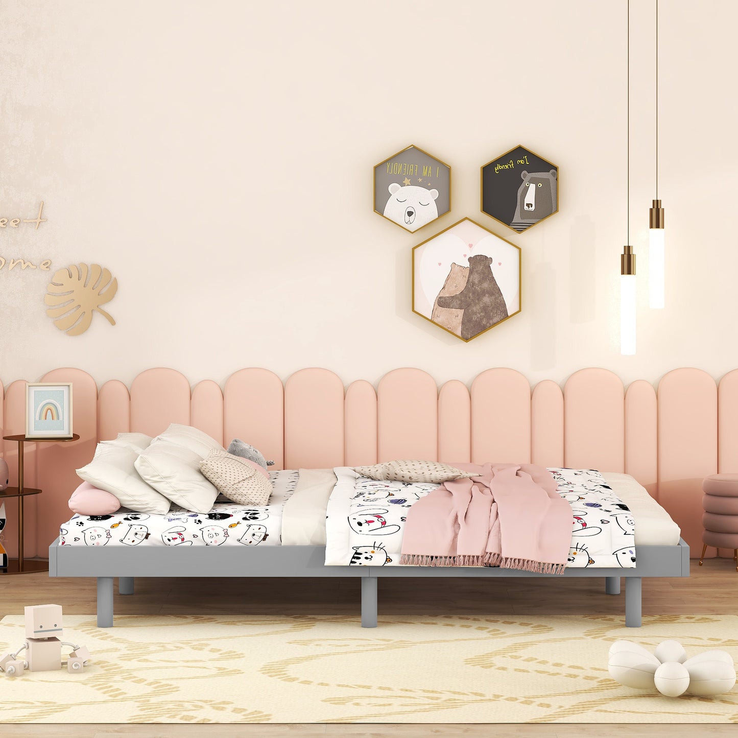 Modern Design Full Floating Platform Bed Frame For Grey Color