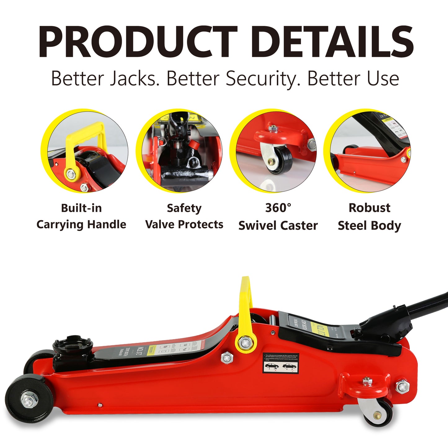2 Ton Low Profile Floor Jack, 3t Jack Stand Tire Repair Kit Heavy Duty Steel Racing Floor Jack With Single Piston Quick Lift Pump, Floor Jack Lifting Range 3.3-15.2