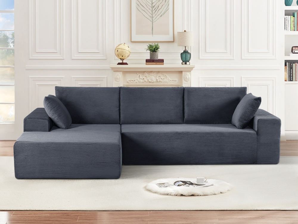 CozyForm Convertible Sectional Sofa In Soft Corduroy, Modern Comfy Couch With Full Foam Cushioning, Cozy Sleeper Sectional For Living Room, Bedroom, No Assembly Required, Dark Gray - Left Facing