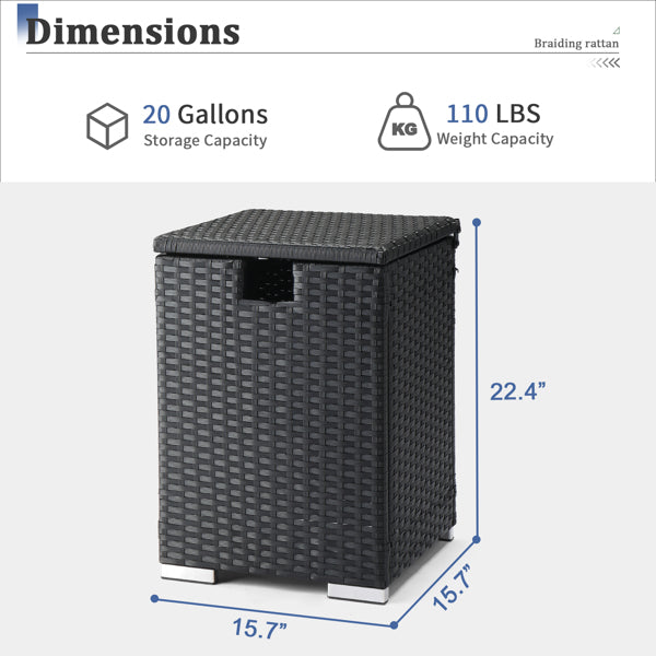 Gas Cylinder Storage - Black Four-strand Rattan - 40X40X57cm - Rattan Edge Table