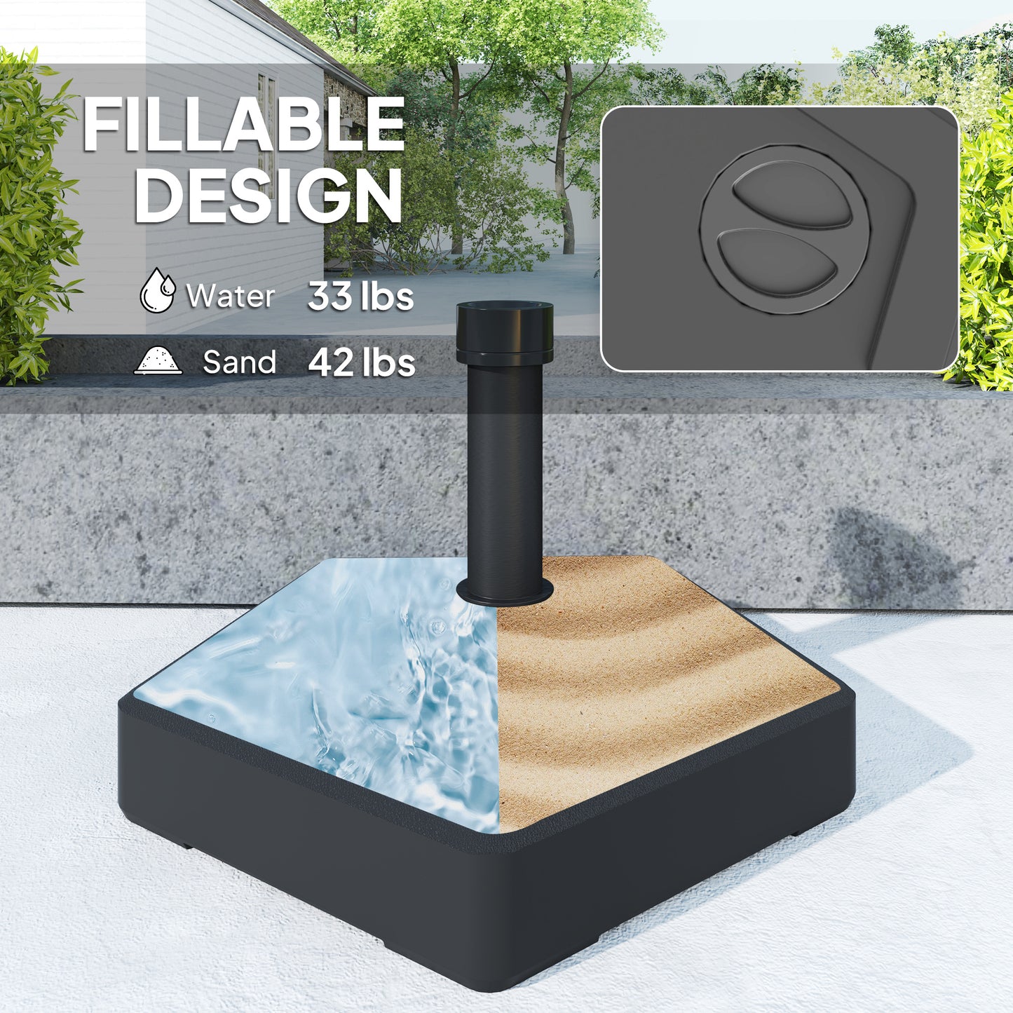 Patio Umbrella Base Holder, Heavy Duty Outdoor Umbrella Stand Base, Filled Up To 42lbs With Stand Or 33lbs With Water For Garden, Poolside, Black