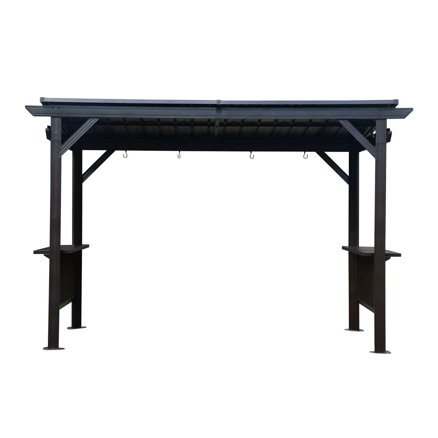 6.5x12FT Hardtop Grill Gazebo, Outdoor BBQ Gazebo With 2 Side Shelves And Sloping Galvanized Steel Roof, Metal Permanent Grill Canopy With Ceiling Hooks For Patio, Lawn, Backyard, Deck, Gray