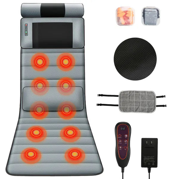 Full Body Electric Massage Mat With Heat Vibration Massage Pad Cushion Back Massage Mattress Chair Pad With Neck Massager Lumbar Pillow With 10 Vibration Motors 3 Timers Anti-Slip Bottom Earplugs