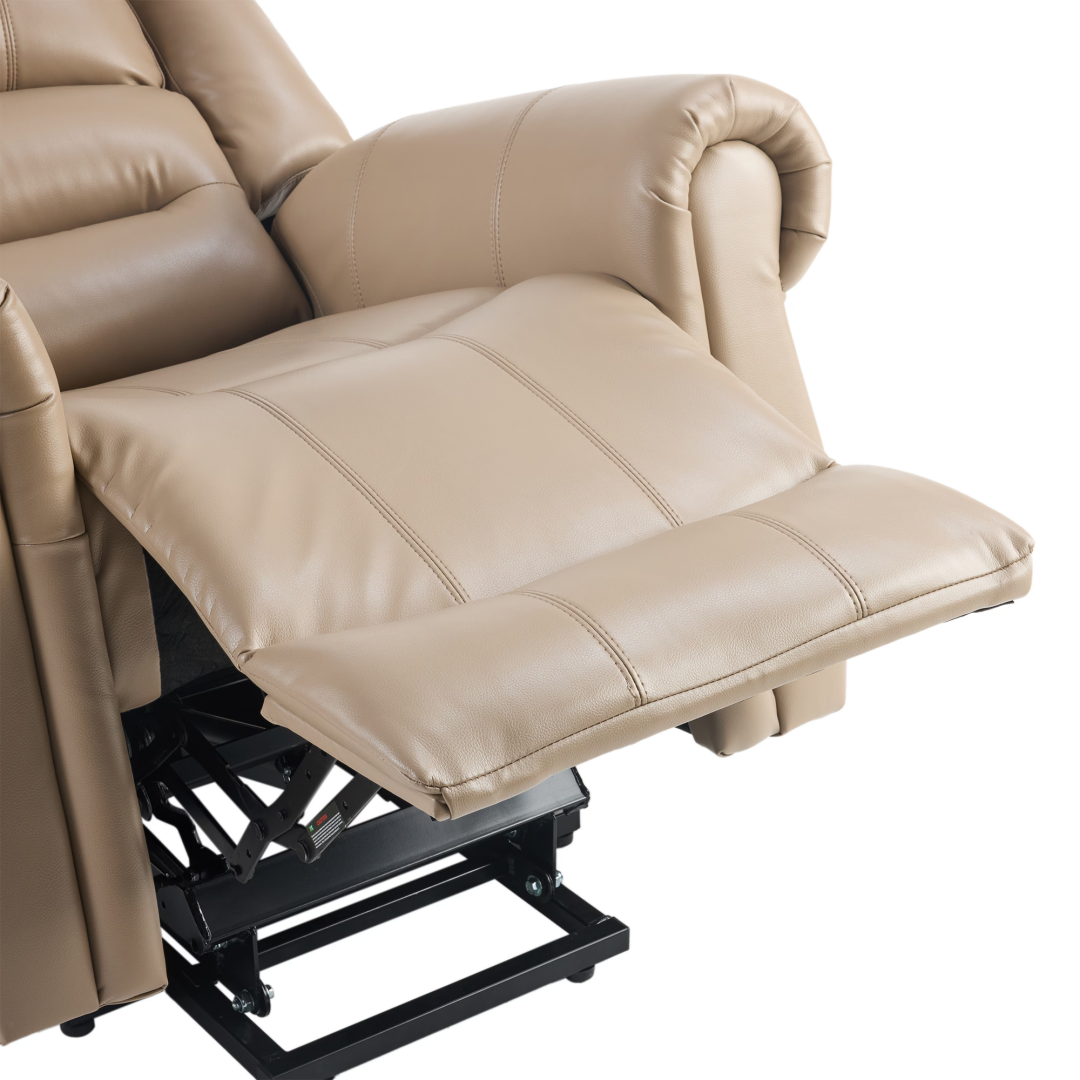 Power Lift Recliner Chair With Massage & Heat, Single Motor Lift Chair, Breathable PU Faux Leather, USB & Type-C, Side Pockets, Light Brown