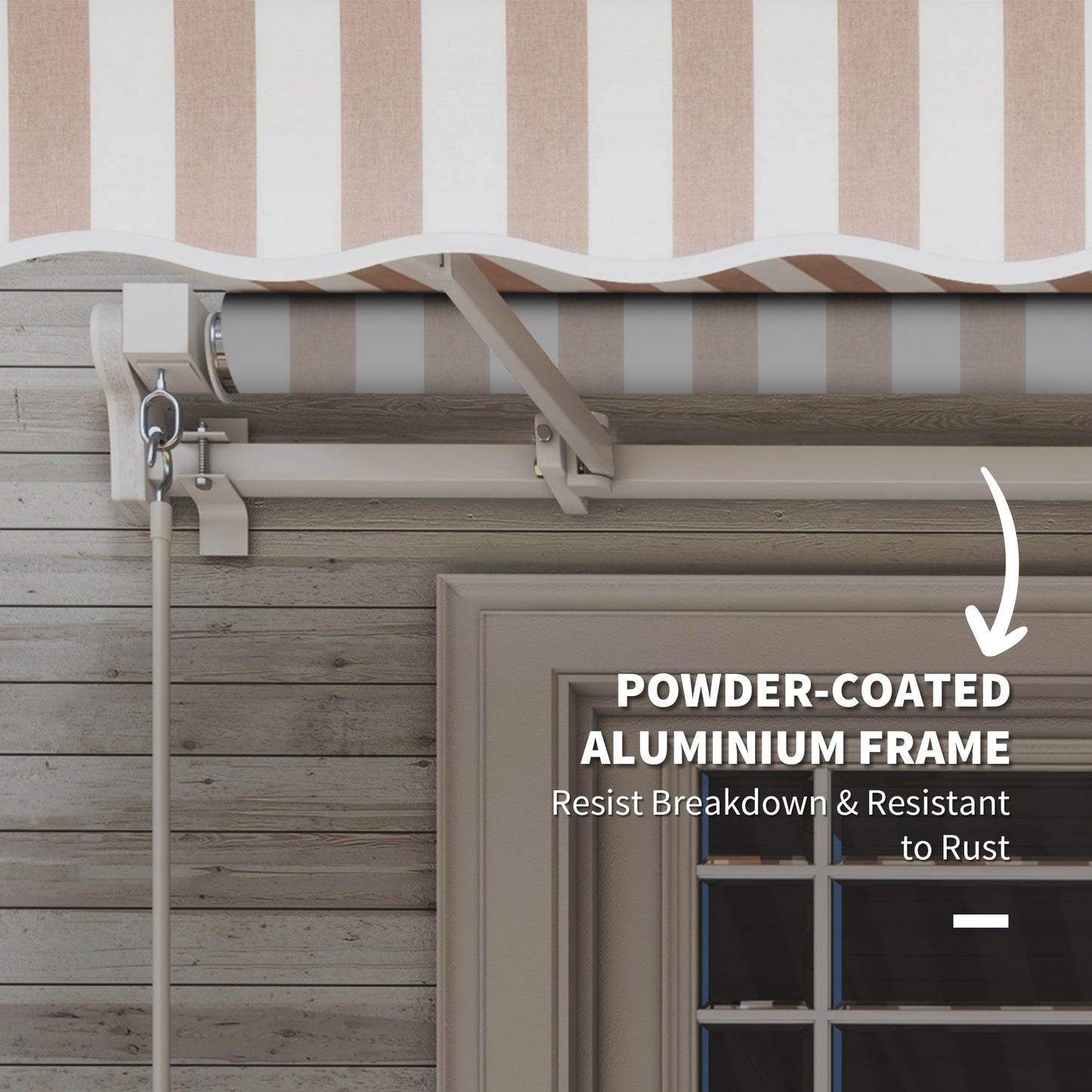 12' X 10' Retractable Awning Patio Awnings Sun Shade Shelter With Manual Crank Handle, 280g/m² UV & Water-Resistant Fabric And Aluminum Frame For Deck, Balcony, Yard, Beige And White