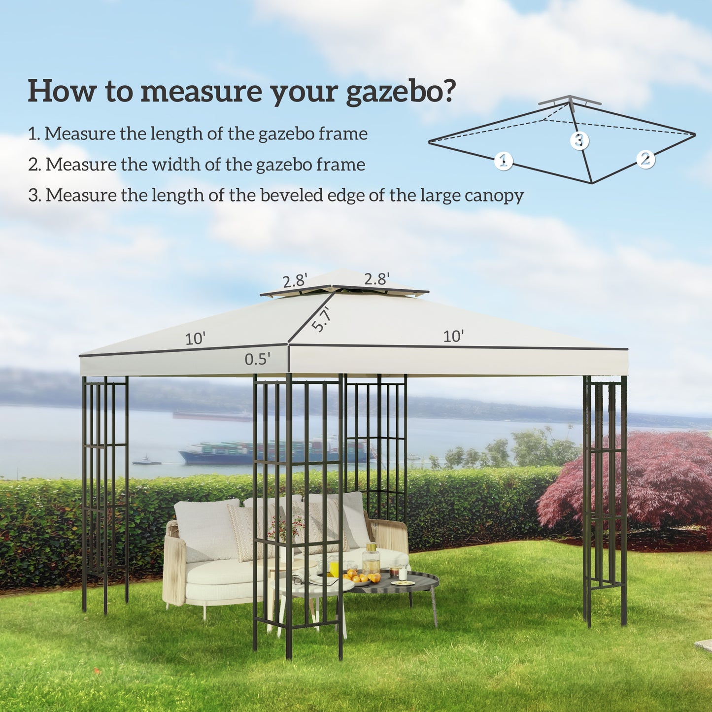 10' X 10' Gazebo Replacement Canopy 2 Tier Top UV Cover Pavilion Garden Patio Outdoor Cream White (TOP ONLY)
