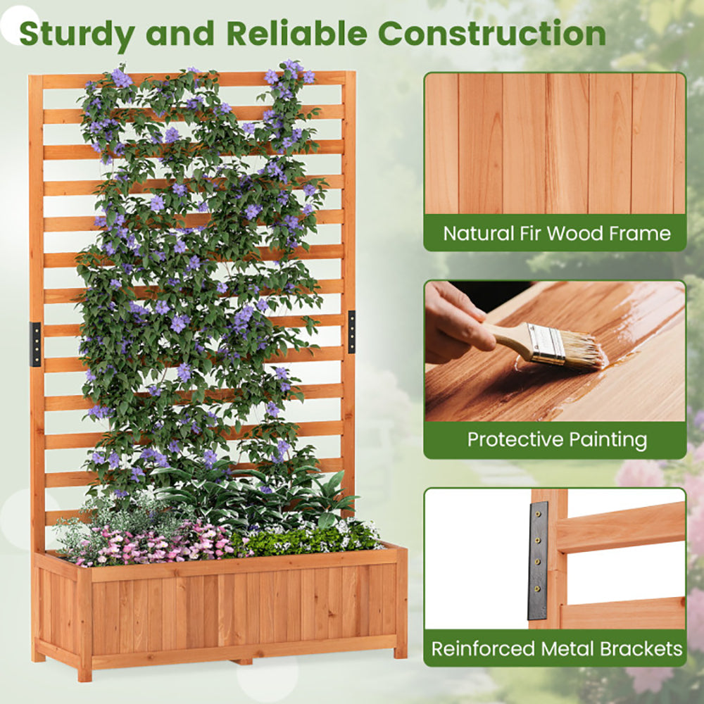 Wooden Raised Garden Bed 59 Inch Tall Elevated Planter Box With Vertical Trellis For Cultivating Vegetables, Flowers, Herbs, Etc