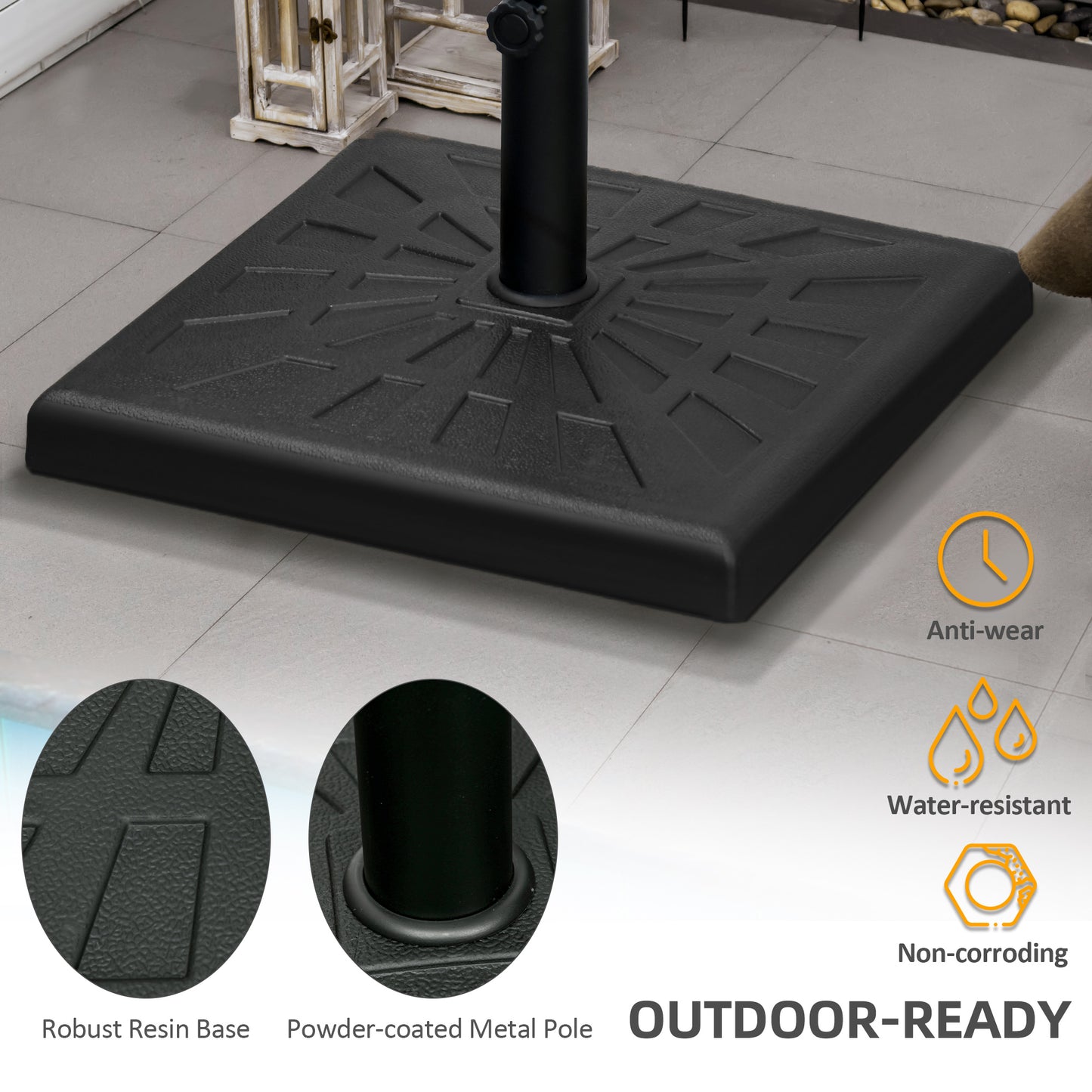 42lbs Resin Patio Umbrella Base, 20" Square Outdoor Umbrella Stand Holder For Parasol Poles 1.26", 1.5", And 1.9" Dia, Black