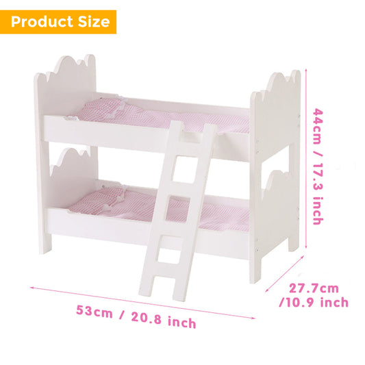 Baby Doll Bunk Bed Easy Assembly Wooden Play Bunk Bed With Ladder Pink Bedding For 18 Inch Dolls