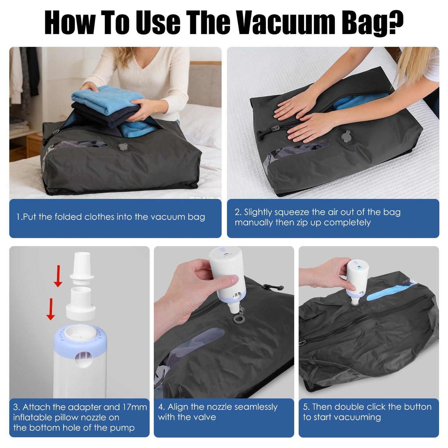 2Pcs 17L Vacuum Bags With Pump Clear Window Handle IP67 Waterproof TPU Vacuum Packing Cubes Travel Vacuum Seal Bags Packing Organizers For Clothing Luggage Backpack Suitcase