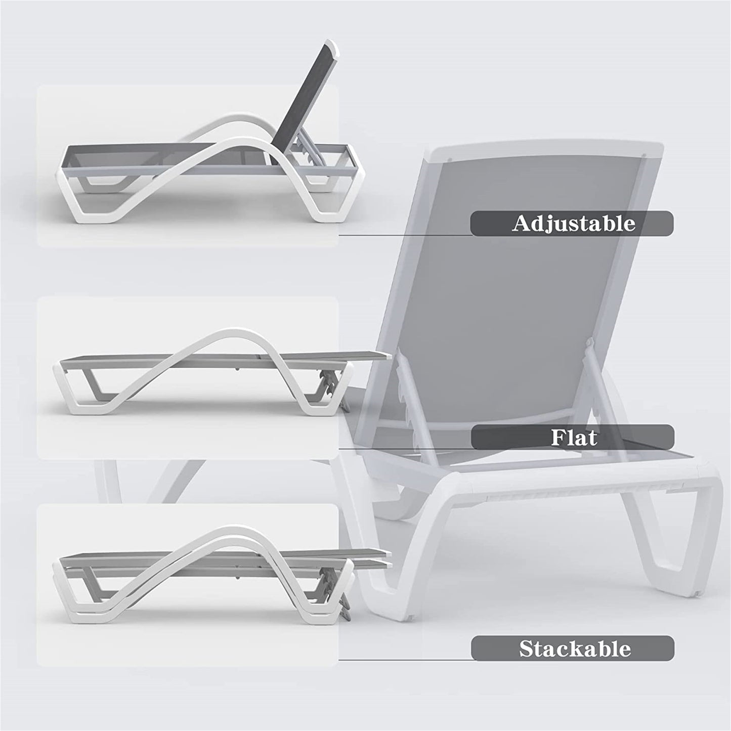 Patio Chaise Lounge Adjustable Aluminum Pool Lounge Chairs With Arm All Weather Pool Chairs For Outside,in-Pool,Lawn   Gray, 1 Lounge Chair  1 Plastic Table
