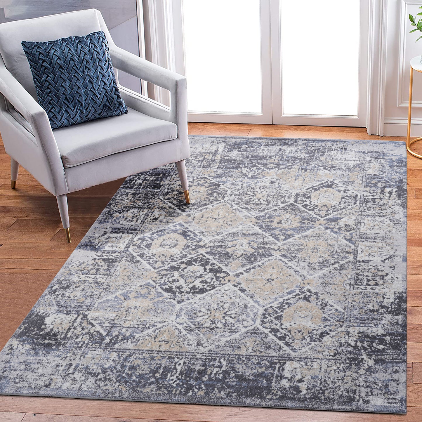 PAYAS 6X9 Grey  Blue  Traditional Area Rug