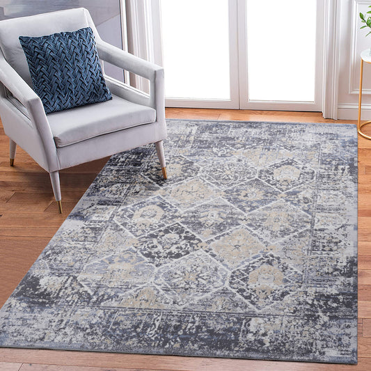 PAYAS 6X9 Grey  Blue  Traditional Area Rug