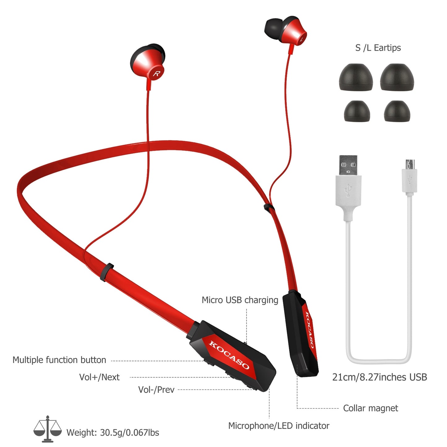 Black-Red Color Options -- 1Pc Wireless Neckband Headphones V4.2 Sweat-proof Sport Headsets Earbuds In-Ear Magnetic Neckbands Stereo Earphone Deep Bass Earphone With Mic 15Hrs Work Running Hiking
