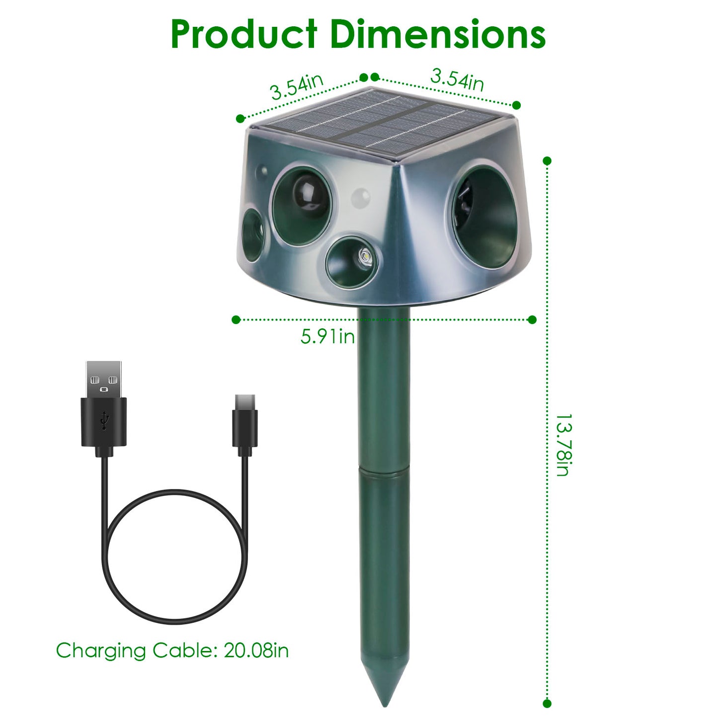 Temu & TK Self-pickup Order Solar-powered & Type-C Rechargeable Animal Repellent - Three ModesUltrasonic Buzzer  Vibration, IP66 Waterproof Rating, 2200mAh Battery.